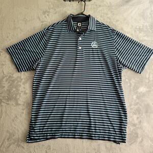 FJ Footjoy golf polo shirt mens xl navy & light blue stripes ASHOF embroidered